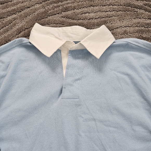 Men Sweater Long Sleeve Shirt Light Blue Sz XS Polo Neckline Stretchy Sweatshirt - Picture 5 of 6